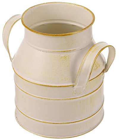 GRIRIW Eiserner Blumeneimer Retro Blumenbehälter Mit Griffen Cremeweiß Für Garten Wohnzimmer Tischdekoration