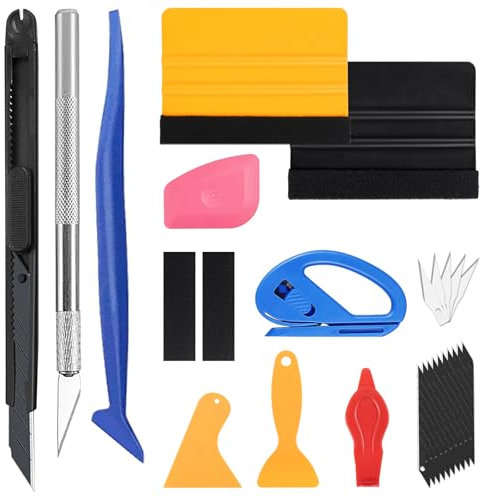 Sheryl&Rain 27Pcs Car Vinyl Wrap Tools Kit, Window Tint Kit, Wallpaper Smoothing Tool, Window Film Kit with Felt Squeegee, Edge Trimmer, Corner Squeegee, Hard Scraper for Glass Film, Install Wallpaper