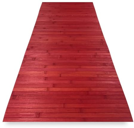 Tex family WOODY Tapis de cuisine en bois de bambou - Rouge de couleur unie, antidérapant, facile à nettoyer - 50 x 180 cm