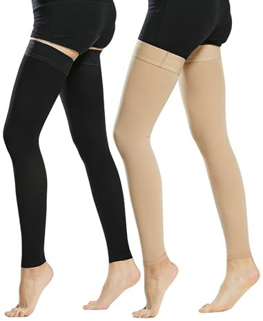 Evolyline 2 Paar 20-30 mmHg Medizinisch Kompressionsstrümpfe Damen Herren, Klasse II Oberschenkel Lang Kompressionssocken Stützstrümpfe Footless mit Silikonband für Abgestufte Unterstützung