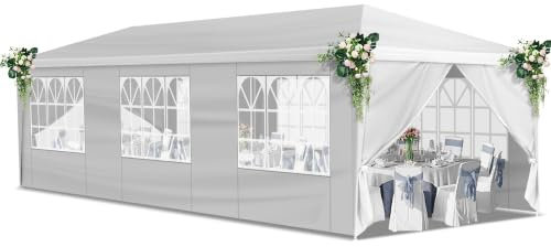 Bonnlo Carpa Plegable de 3x9m, con Altura Ajustable, UPF 50+, Las pergolas de jardín impermeables y el gazebo son adecuados para usos exteriores, como camping, festivales, blanco (3*9 con 8 Laterales)