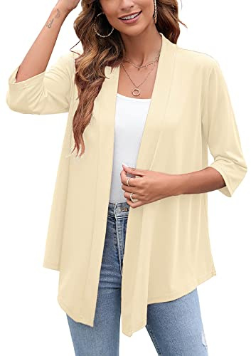 Heymoments 3/4 Sleeve Shrug Cardigan Open Tie Front Dress Cover Up | Soft breathable knit, versatile open and tie front, dress cover up for wedding party, 3/4 sleeve cropped silhouette