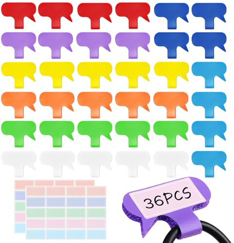 Summerbrite 36 Pezzi Etichette per Cavi, Multicolori Scrivibili, con 40 Etichette Adesive Colorate, Adatte per La Gestione Identificazione dei Cavi (Ovale)