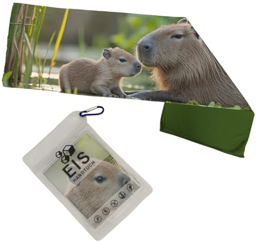speecheese Capybara Mutter mit Baby Eishandtuch XL für Tierliebhaber Lustiges Kühltuch für Sommer und Sport