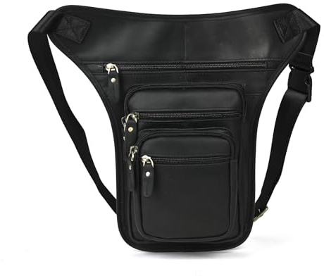 Le'aokuu Herren Echtes Leder Motorrad Taktik Gürtel Hüfttasche Drop Leg Cross Over Bag