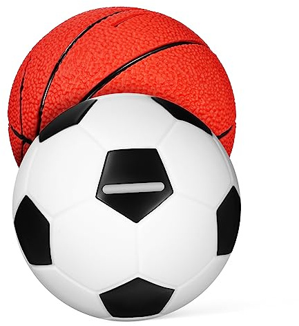 FRCOLOR Salvadanaio Calcio e Basket Per Bambini e Ragazzi Set Da 2 Pezzi Design Sportivo Leggero e Portatile Per Cameretta e Regalo Educativo