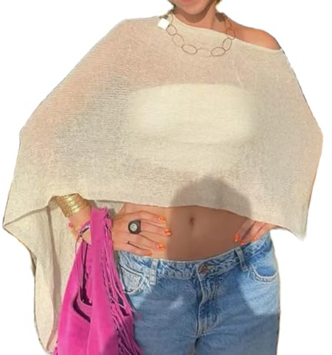 Caziffer Phncho - Coprispalle da donna in maglia lavorata all'uncinetto, asimmetrico, monospalla