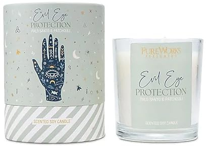 LivuX Duftkerze Böser Blick Schutz – Sojawachskerze 120 g – Mit ätherischen Ölen – 20 Std. Brenndauer – 7x8 cm – Geschenkbox – Mystik & Energie 1392
