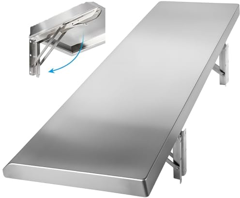 Étagère Murale Pliante INOX Étagère De Cuisine Pliable Rabattable Commerciale, Épaisseur Tablette 0.8Mm, Montage Mural,Argent,40X30cm