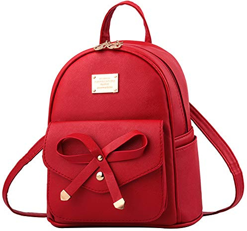 I IHAYNER Mädchen Schleife Niedlicher Leder Rucksack Mini Rucksack Damen Kleine Modische Tasche für Reisen Einkaufen Rot