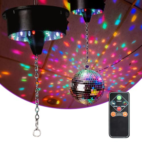 Discokugel Motor, ADDLIVE Spiegelkugel Motor, Die Geschwindigkeit ist Einstellbar, Maximale Geschwindigkeit 13R, 4 Farblichter und 18 LED Perlen, Geeignet für Spiegelkugeln unter 5kg Diskokugel