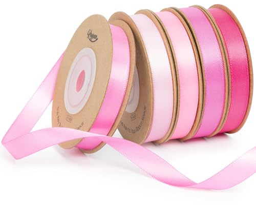 Keypan Pink Satin Ribbon Set Double-Faced Ribbons 9.5mm x 45.7m | Gift Wrapping, Floral Crafts, Hair Bows, Bouquets, Wedding & Party Decor, 9.14m per Roll