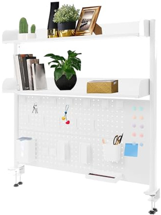 MIUKYUI Platzsparendes Höhenverstellbares Schreibtischregal Organizer Regal Clip On Bücherregal Mit Klemme Und Pinnwand Moderner Schreibtisch Organizer Für Ordnung (100x95x12.5-Weiß)