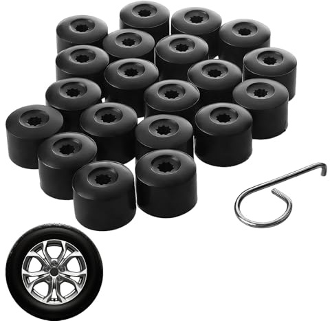 Kuugeo Cache Ecrou, 21 pièces Cache Ecrou 17mm, Cache Moyeu, Cache Moyeu, Capuchons De Vis De Roue, Comprend Les Outils de démontage, Compatible avec Les véhicules(Noir)