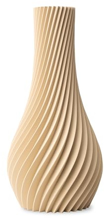 NATUMO Design 3D Vase Kunststoff „Longi“– bruchsichere Blumenvase modern, Deko Vase mit skulpturaler Form (Beige, 24 cm)