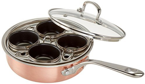 ExcelSteel 532 Triply 4 Stainless Steel Tri-Ply Professional Poacher W/Nonstick Cups for Perfectly Poached Eggs Brunch and Breakfast, Copper