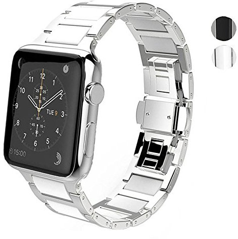 DEALELE Armband Kompatibel mit iWatch 38mm 40mm 41mm 42mm, Keramik Edelstahl Metall Ersatz Armbänder für Apple Watch Series 10/9 / 8/7 / 6/5 / 4/3 / SE Damen Herren (Silber/Weiß)