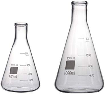 Rocwing - Borosilicate 3.3 Glass Graduated Conical Erlenmeyer Flask for Laboratory (500ml+1000ml)