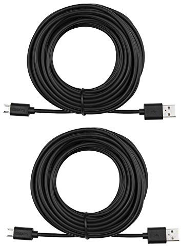 25ft USB to Micro USB Extension Power Cable for Security Camera 2-Pack, White (Black)