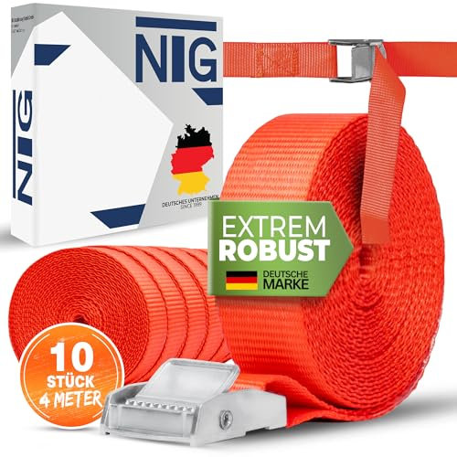 10 Stück | 250 kg | 4m | Spanngurte mit Klemmschloss | 25mm | Klemmschlossgurt | Befestigungsriemen | TÜV/GS geprüft | DIN EN 12195-2