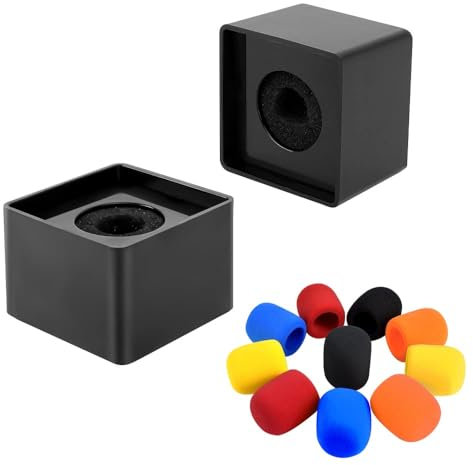 RETON 2 Pacchi Microfono Flag Station Quadrato a Forma di Cubo con Logo del Microfono con Copertura in Microfibra da 10 Pezzi (2 Flag+10 Cover)