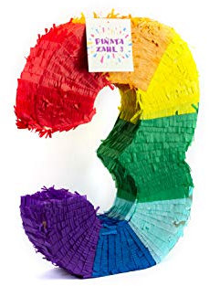 Trendario Pinata Zahl 3 - Mehrfarbig - ungefüllt - Ideal zum Befüllen mit Süßigkeiten und Geschenken - Piñata für Kindergeburtstag Spiel, Geschenkidee, Party, Hochzeit