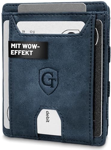 GenTo - Geldbörse mit/ohne Münzfach - TÜV geprüfter RFID NFC Schutz - Magic Wallet - Magischer Geldbeutel - Inklusive Geschenkbox - Smart Wallet - Portemonnaie für Herren/Damen (Dunkelblau)