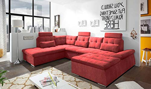 Froschkönig24 NALO Wohnlandschaft 324x218 cm U-Sofa Couch Ecksofa Rot (Berry), Ausführung:Links
