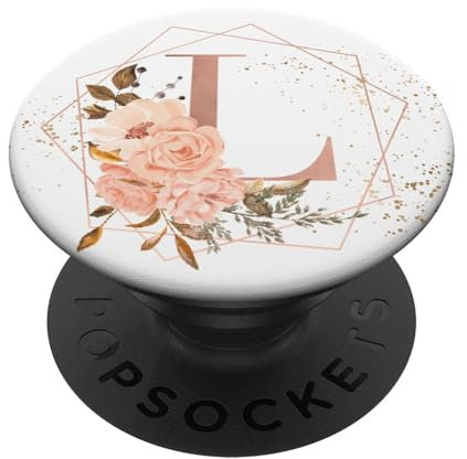 Rose Pfirsich Rosa Blumen Aquarell Geschenk Buchstabe L PopSockets PopGrip: Ausziehbarer Sockel und Griff für Handys/Tablets mit Tauschbarem Top