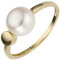 Ring aus 585 Gold Gelbgold mit Süßwasser Perle weiß Perlenring Fingerring Damen, Ringgröße:Innenumfang 50mm ~ Ø15.9mm