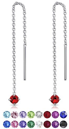 DTPsilver® KLEINE Durch Ohrringe ziehen 925 Sterling Silber mit Baumelnde 3 mm Swarovski® Elements Kristall - Farbe : Light Siam Rot