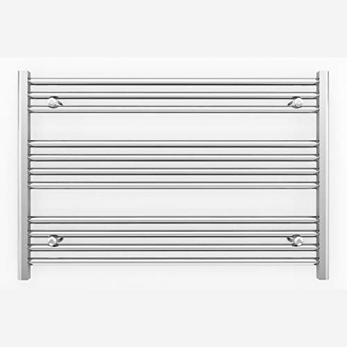 Myhomeware 800mm Wide Flat Chrome Electric Pre-Filled Heated Towel Rail Radiator For Bathroom Designer UK (800mm x 600mm (h))