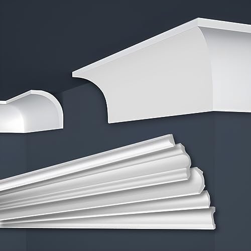 Marbet, listelli da soffitto in polistirene XPS, modanature in stucco di alta qualità, leggeri e robusti, dal design moderno (pacchetto risparmio da 30 metri, E-13, 75 x 75 mm), listello angolare