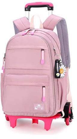 Armbq Rollrucksack, Rucksack mit Rollen, Kinder-Rollrucksack für Mädchen, Jungen, Reisetasche mit Rollen, Trolley, Büchertaschen, Violette Sechs-Räder, L, Kinderrucksack mit Rädern