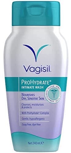 Vagisil ProHydrate Intimate Wash for Daily Feminine Hygiene for Dry & Sensitive Skin with Hyaluronic Acid, Cleanses, Moisturises & Protects, 240 ml