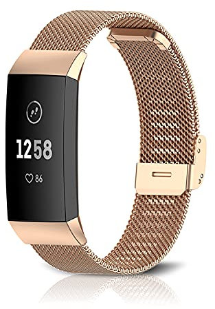 Rosok Ersatz Armband Kompatibel mit Fitbit Charge 4/Charge 3/Charge 3 SE, Mesh Gewebte Edelstahl Metall Uhrenarmband Ersatzband für Fitbit Charge 4/Charge 3/Charge 3 SE-Roségold