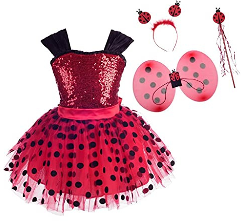 Lito Angels Kinder Mädchen Gepunktetes Heldenmädchen Marienkäfer Polka Dots Tutu Kleid Geburtstagskleid Halloween Party Outfit