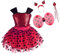 Lito Angels Kinder Mädchen Ladybug Marienkäfer Kostüm Tutu Kleid mit Flügeln, Haarreifen und Zubehör, Größe 5-6 Jahre 116, Rot Tupfen