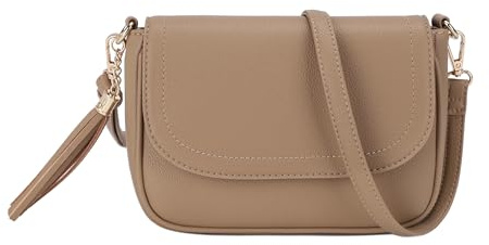 Evve kleine Umhängetasche für Damen, trendige Klappe, Satteltasche mit Quaste, veganes Leder, Schultertasche