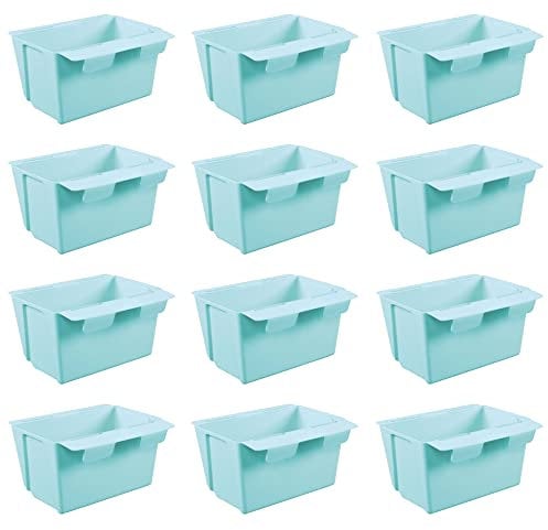 ARTECSIS Set Blumenkästen Pflanzkasten Balkonkasten Kunststoff Einsatz für Europaletten vertikaler Garten Hochbeet (12er Set, Blau/Mint)