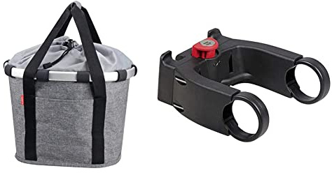 KLICKfix KF880TS Unisex – Erwachsene Twist Fahrradkorb, Silber, Uni & Zubehör Lenkeradapter E mit Schlos, Schwarz (Model 0211EBL), One Size mit Schloss