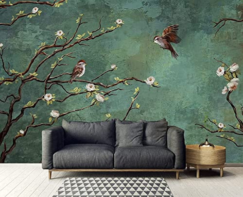 Papier Peint 3D Intissé Fleurs Et Oiseaux Rétro Papier Peint Panoramique 3D Moderne Décoration Murale