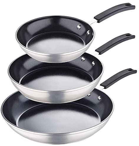 MasterPro - Forged Aluminium Frying Pan Set of 3, 20/26/30cm - Smart Induction Base with Non-Stick Internal Coating, Professional Quality, Improved Heat Retention & Distribution