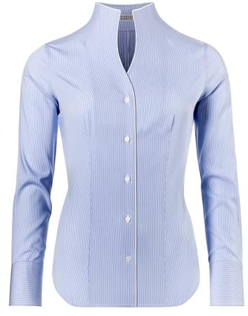 Vincenzo Boretti Camisa de Mujer, Corte Ligeramente más angosto, 100% algodón, Manga-Larga, Cuello cáliz, Lisa, fácil de Planchar, Elegante y clásica