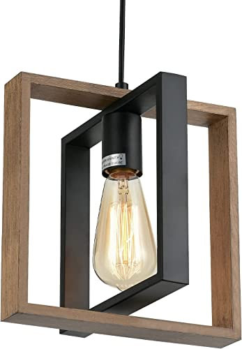 Lampada A Sospensione Industriale Piccola,Lampadario A Sospensione Per Isola Della Cucina Della Fattoria Con Cavo,Legno+Metallo,1 Lampada E27 Per Sala Da Pranzo,Camera Da Letto,Corridoio,Ingresso,24Cm