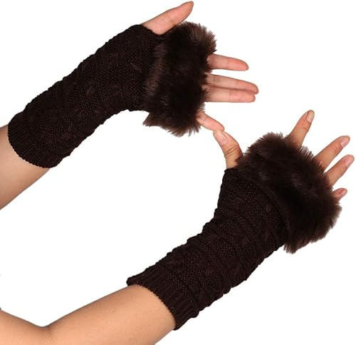 URFEDA 1 Paar Damen Fingerlose Handschuhe,Kunstfell Armstulpen,Damen Winter Wärm Plüsch Handschuhe Kunstpelz Handwärmer Manschetten Gestrickte Stulpen Handstulpen Armmanschette Armwärmer für Damen