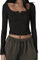 YILEEGOO Women's Casual Y2K Button Long Sleeve Slim Fit Tops Shirt Round Neck Tee Short Tops T-Shirt (Button-Black, M)