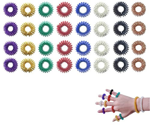 32PCS Akupressur Ring Massageringe für Finger Fingermassagering, für Finger Stachelige Sensorische Finger Ringe für Kinder, Erwachsene, Angstpatienten