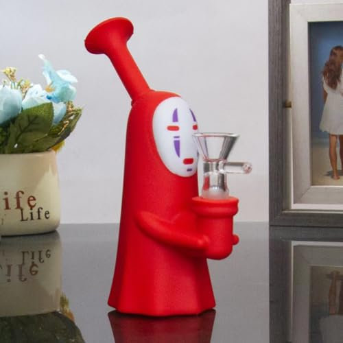 No-Face Silikon Bong mit Glasbowl – Lustige Wasserpfeife im Anime-Stil für Kräuter & Tabak – Tragbare Cartoon-Bong für Erwachsene – Rot