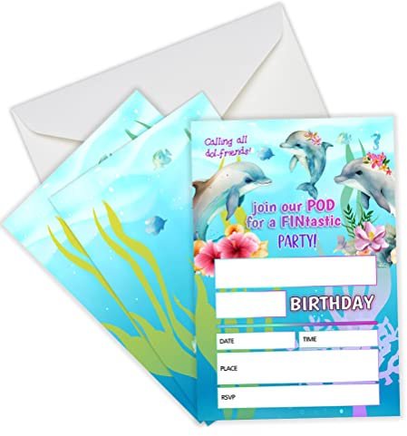 Mopwe BIE23 Einladungskarten für Geburtstagspartys mit Umschlägen, Unter dem Meer hawaiianische Party-Einladungen für Mädchen und Jungen, zum Ausfüllen, für Partys, Geburtstage, Feiern, 20 Stück